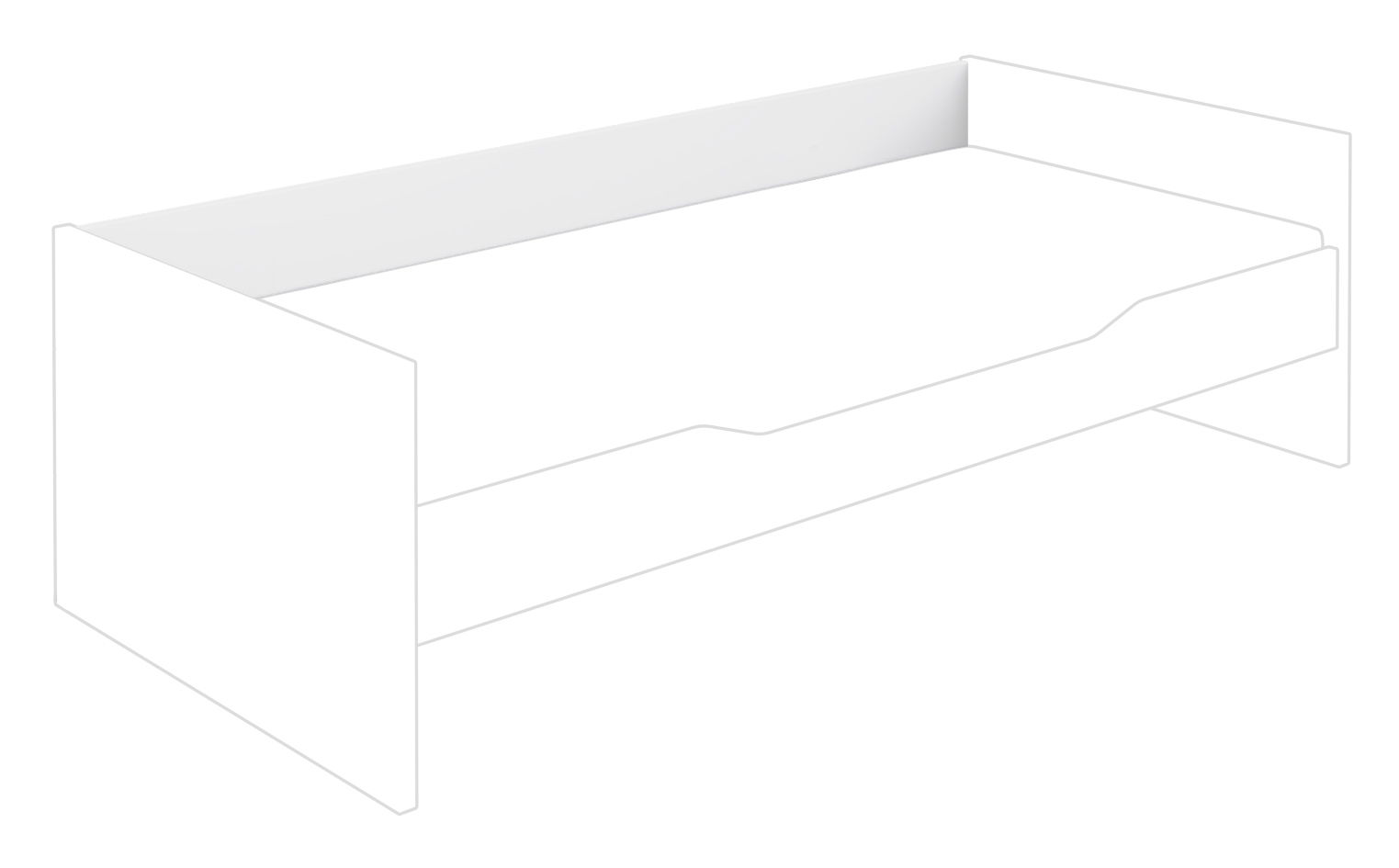 Weißes Schutzgitter für ein Bett, seitliche Perspektive