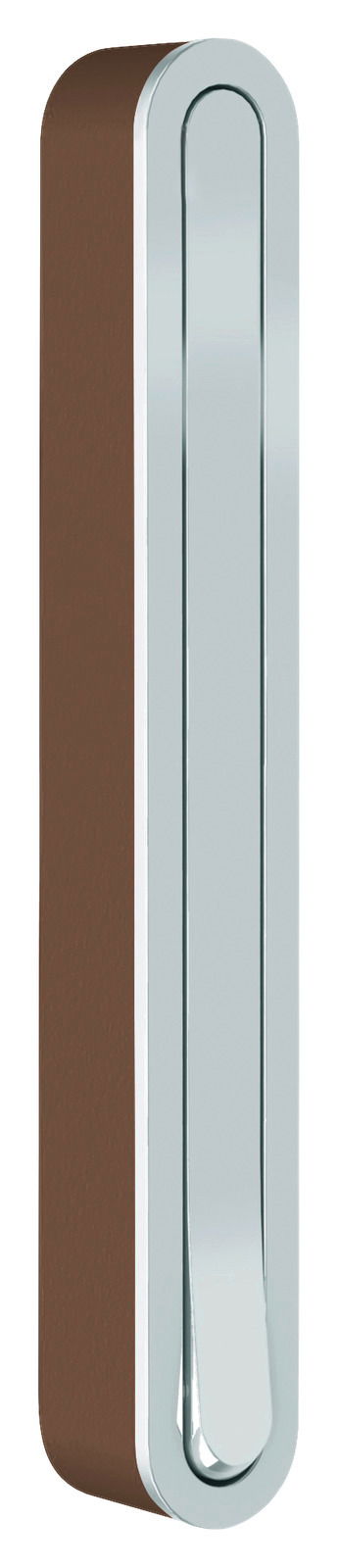 Moderner Wandhaken in seitlicher Perspektive mit brauner und silberner Oberfläche.