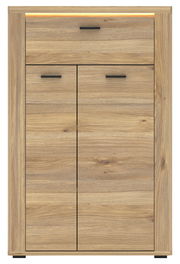 Moderner Schuhschrank aus Holz mit zwei Türen und einer Schublade, Frontalansicht