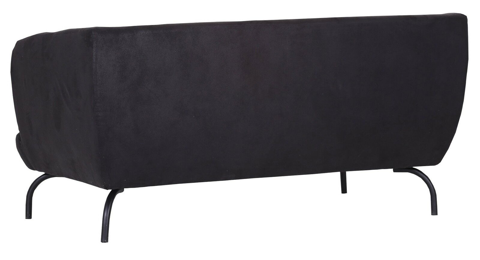 Rückansicht eines schwarzen 2-Sitzer Sofas mit Metallbeinen.