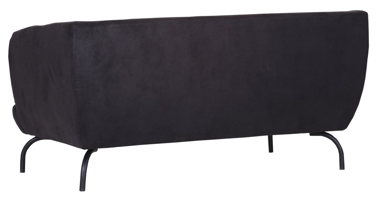 Rückansicht eines schwarzen 2-Sitzer Sofas mit Metallbeinen.