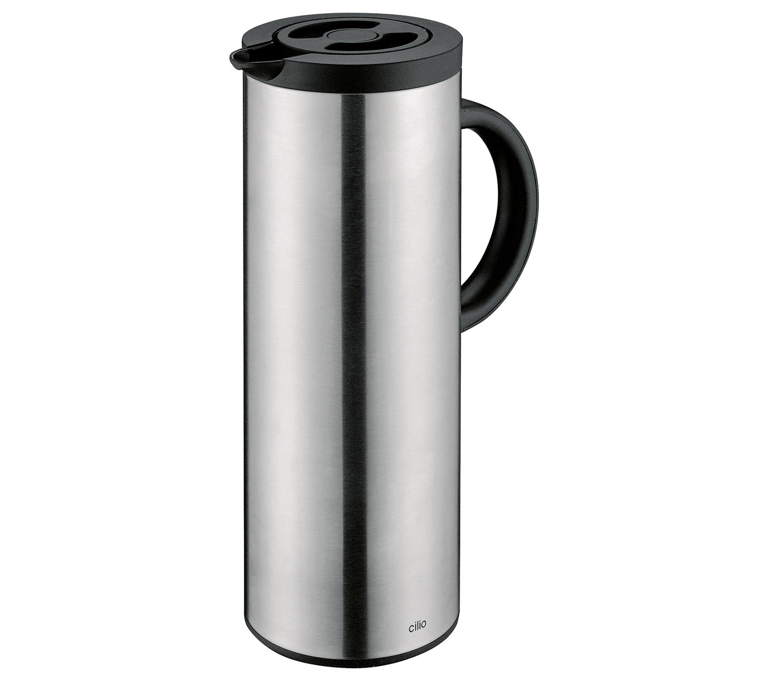 Cilio Isolierkanne FIRENZE Silberne Isolierkanne 1l FIRENZE mit schwarzem Griff und Deckel, seitliche Perspektive