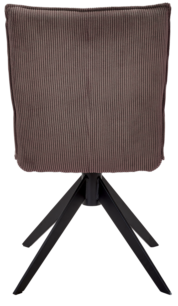 Johann Jakob Stuhl CALAS Rückansicht eines Stuhls mit geripptem Stoffbezug und schwarzem Metallgestell