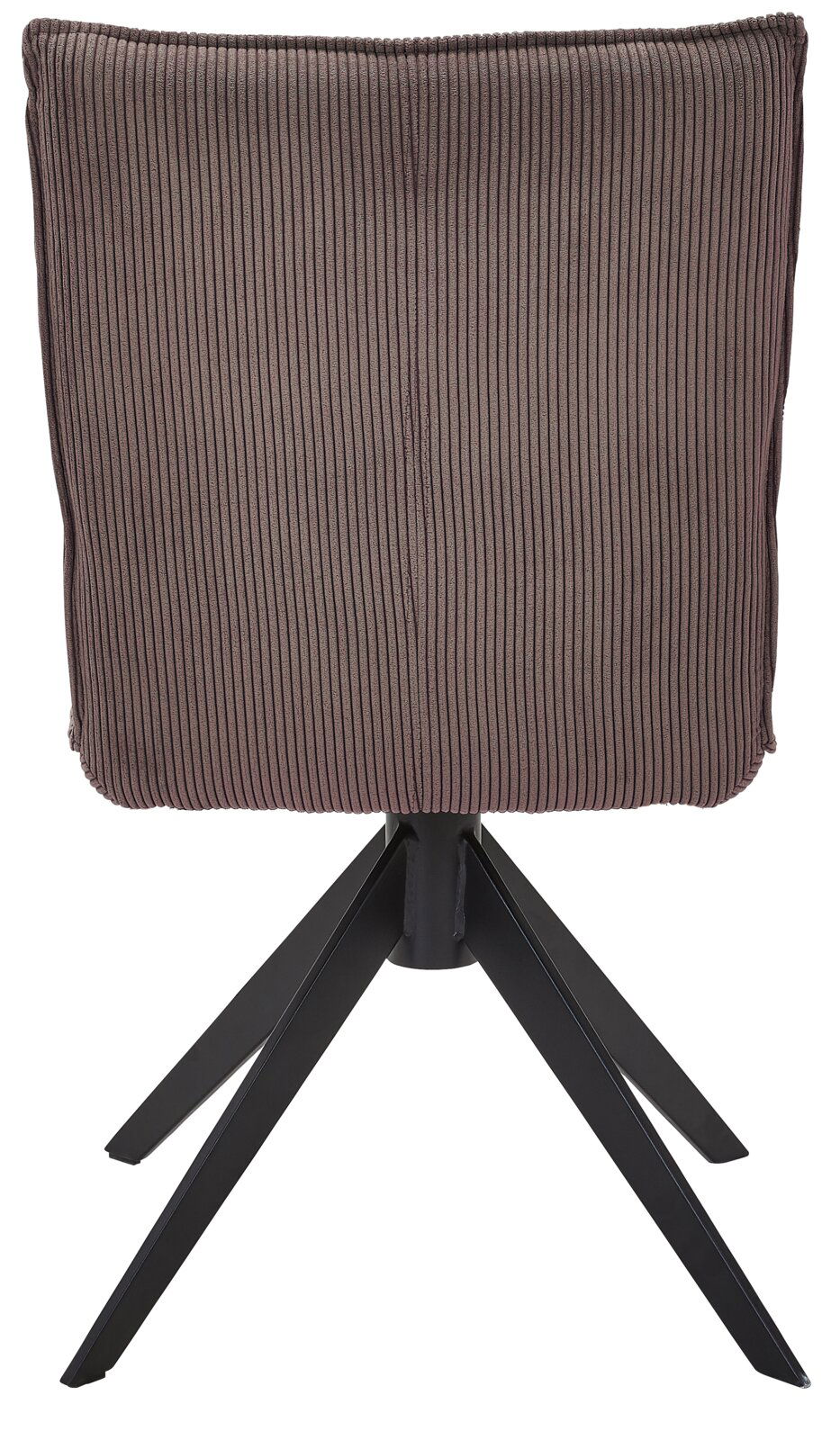 Johann Jakob Stuhl CALAS Rückansicht eines Stuhls mit geripptem Stoffbezug und schwarzem Metallgestell