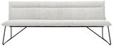 Frontansicht einer modernen, weißen Sitzbank mit Metallbeinen.