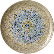 Speiseteller mit Mosaikmuster in Blau- und Brauntönen, Draufsicht