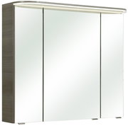 Moderner Spiegelschrank mit drei Türen und integrierter Beleuchtung, seitliche Perspektive