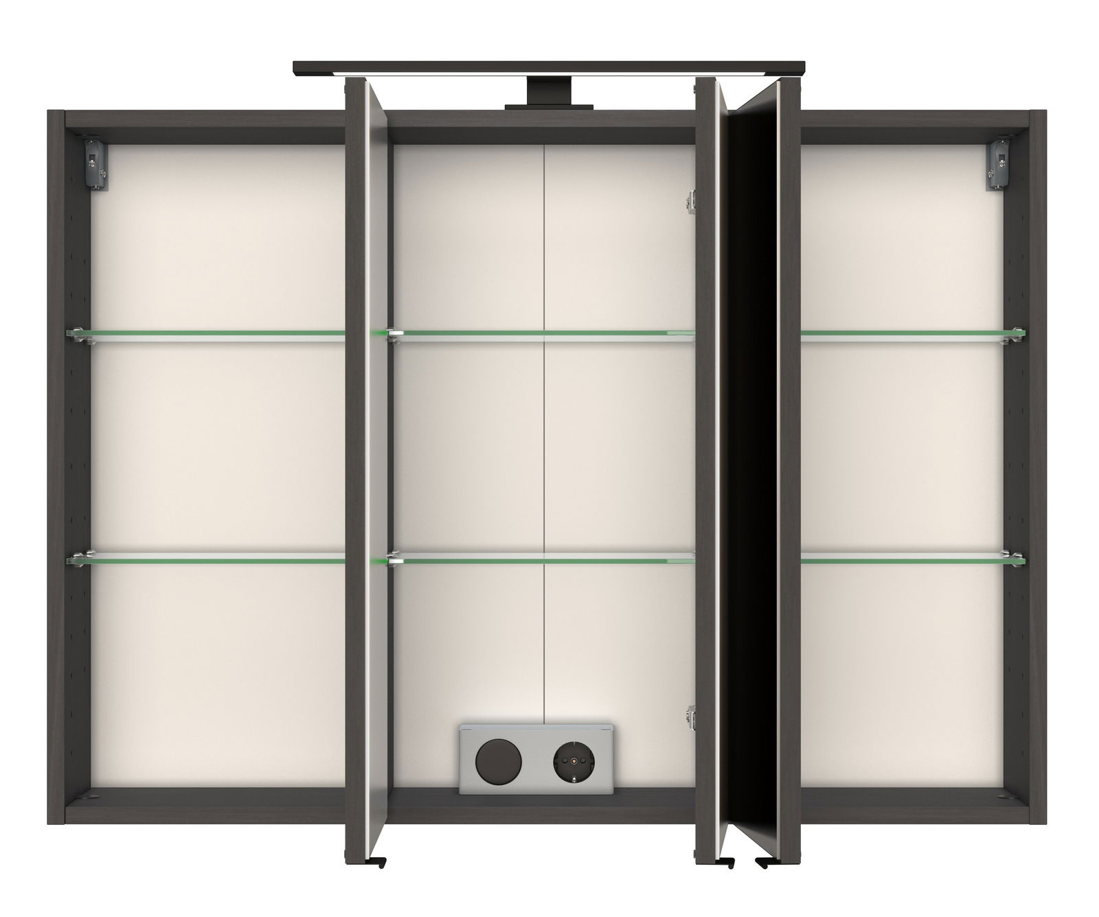 XORA Spiegelschrank HANOI Offener Spiegelschrank mit drei Türen und Glasböden, Frontansicht