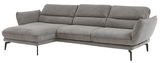 Graues Longchair-Sofa mit linker Armlehne, moderne Metallfüße, seitliche Perspektive