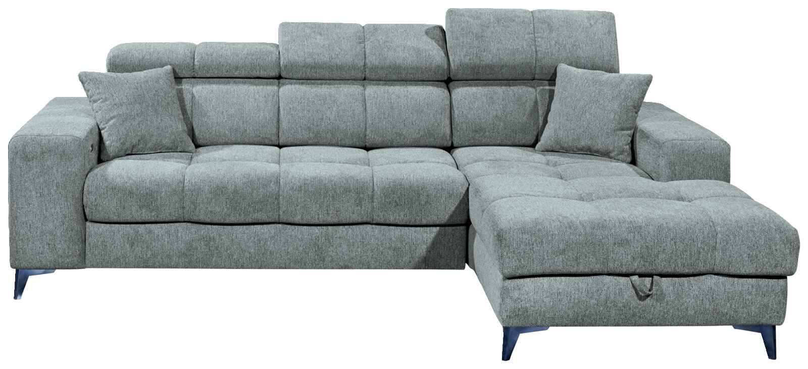 Graues Ecksofa mit zwei Kissen, Vorderansicht