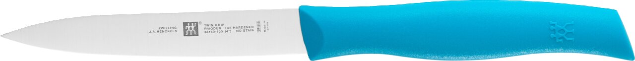 Keukenmes met blauw handvat, zijaanzicht