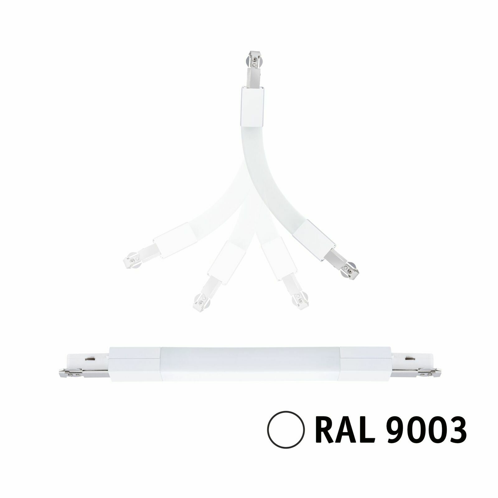 Flexverbinder in weiß, RAL 9003, mit flexibler Verbindung, seitliche Ansicht