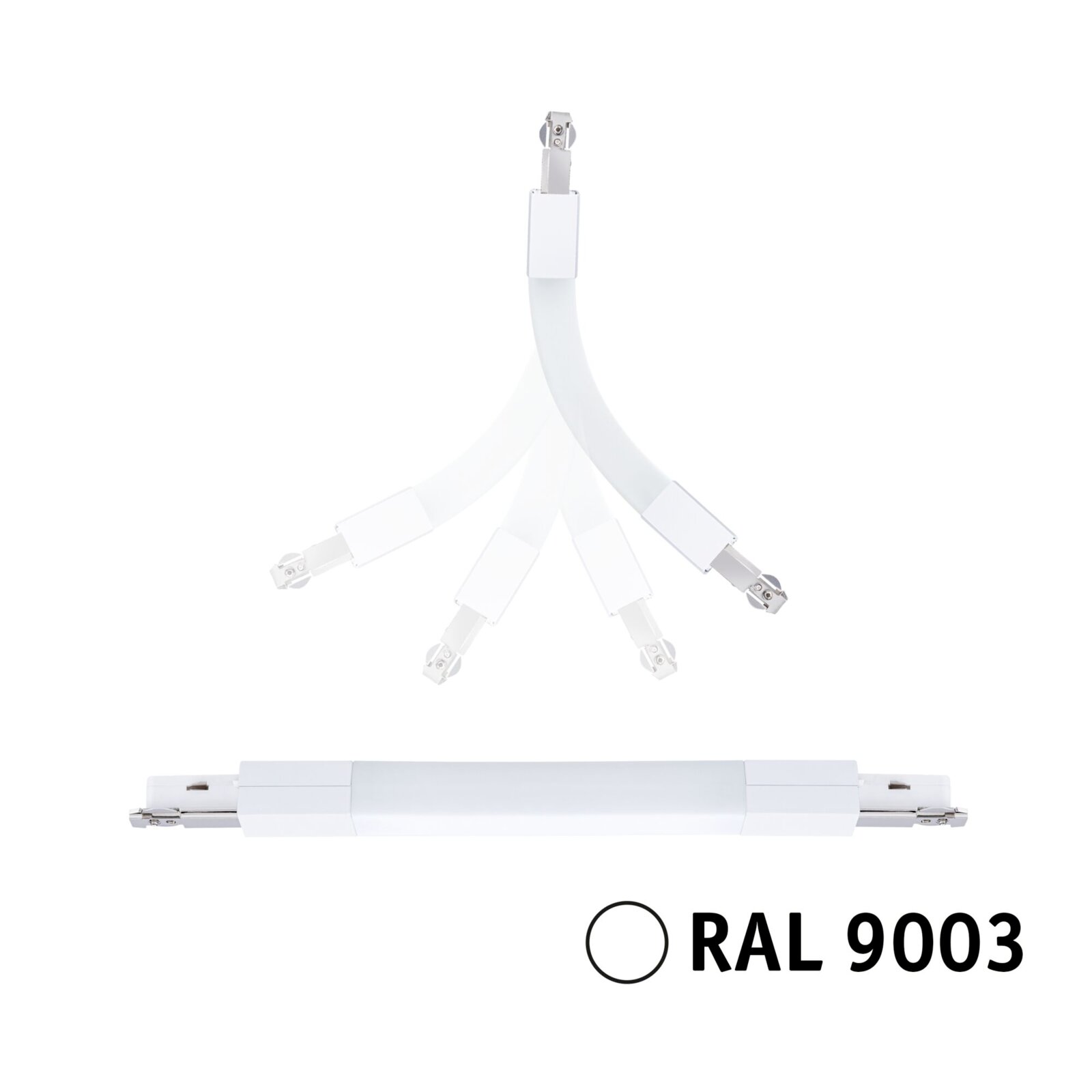 Flexibele verbinding in wit, RAL 9003, met flexibele verbinding, zijaanzicht
