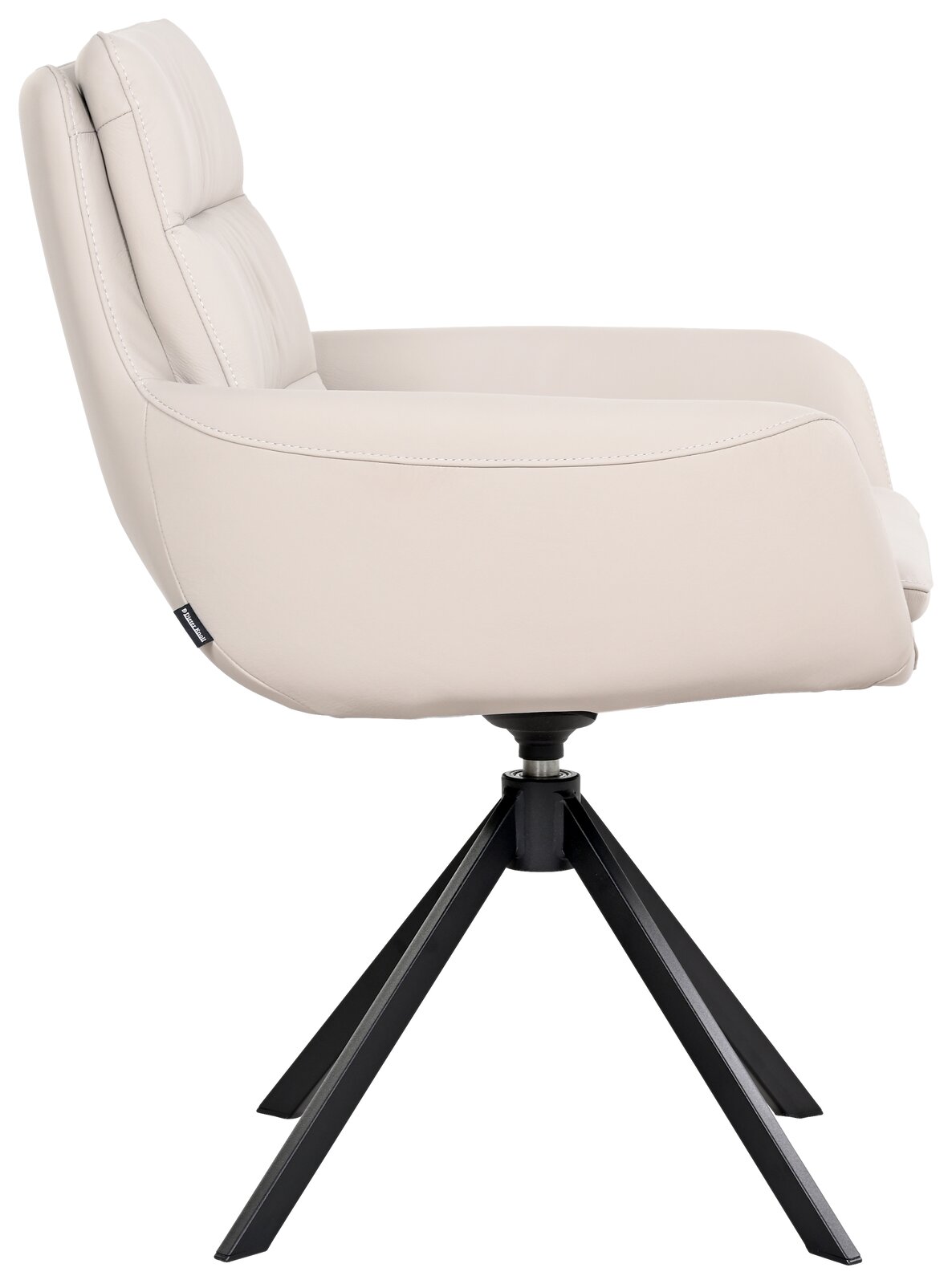 Moderner cremefarbener Sessel mit schwarzem Metallgestell, Seitenansicht