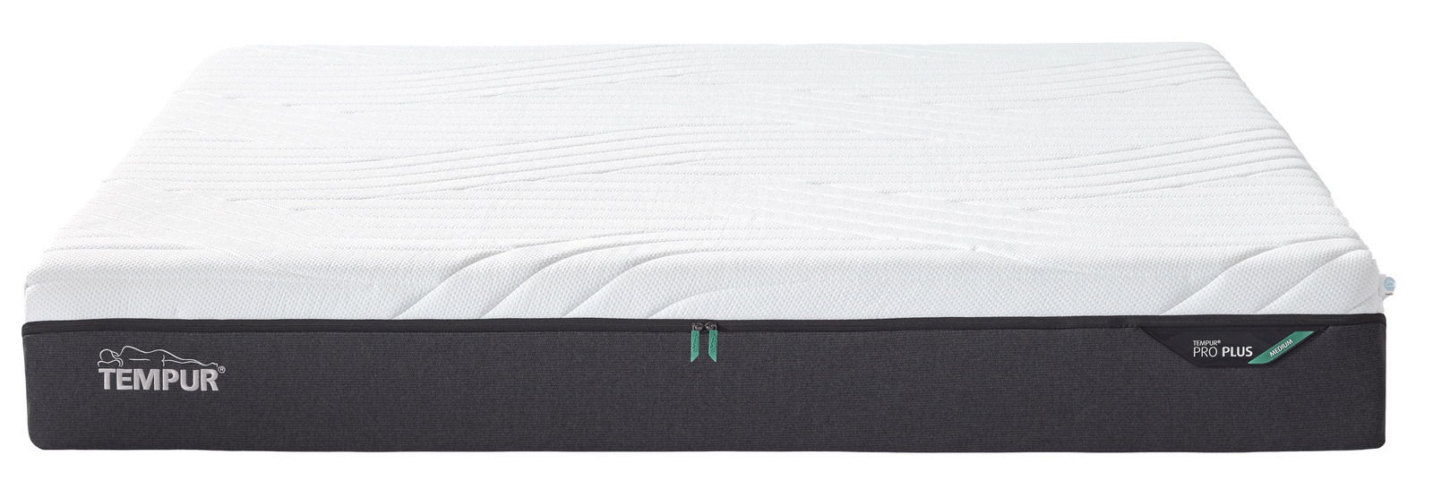 Tempur Viscomatratze PRO PLUS COOLQUILT Viscomatratze 160x200 medium von vorne, mit weißer Oberseite und schwarzem Rand, Markenlogo sichtbar.