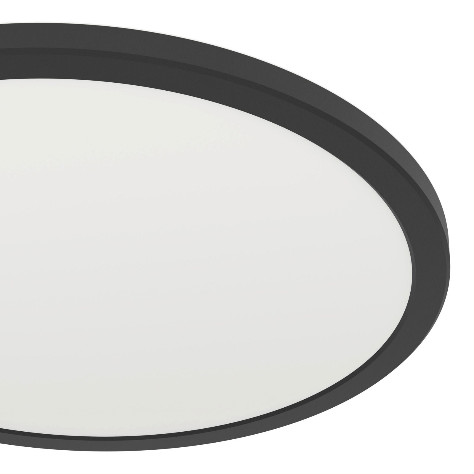 Runde LED-Deckenleuchte ROVITO-Z in schwarzem Rahmen, seitliche Perspektive