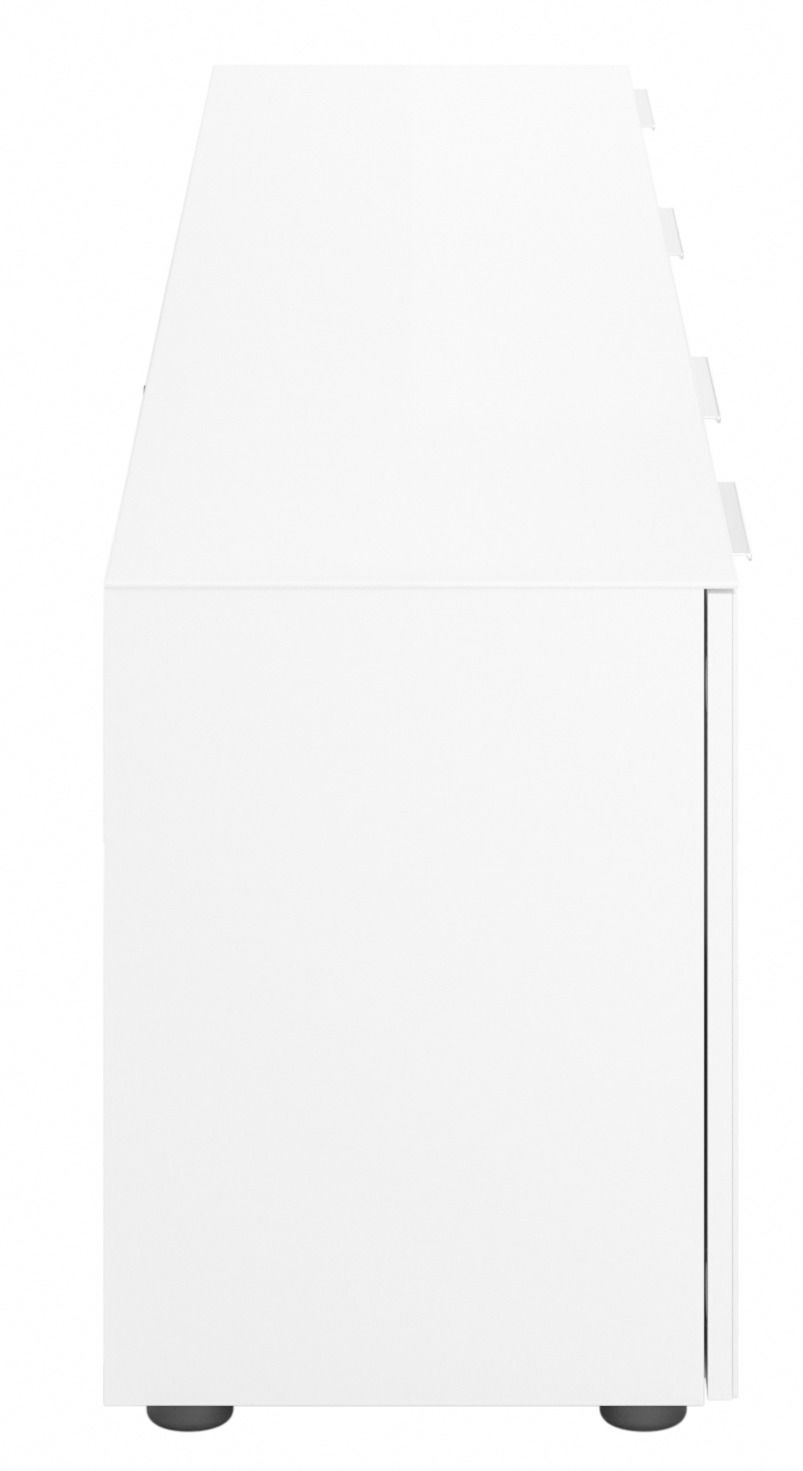 Seitenansicht eines weißen XL-TV-Lowboards mit schlichten Linien und minimalistischem Design.