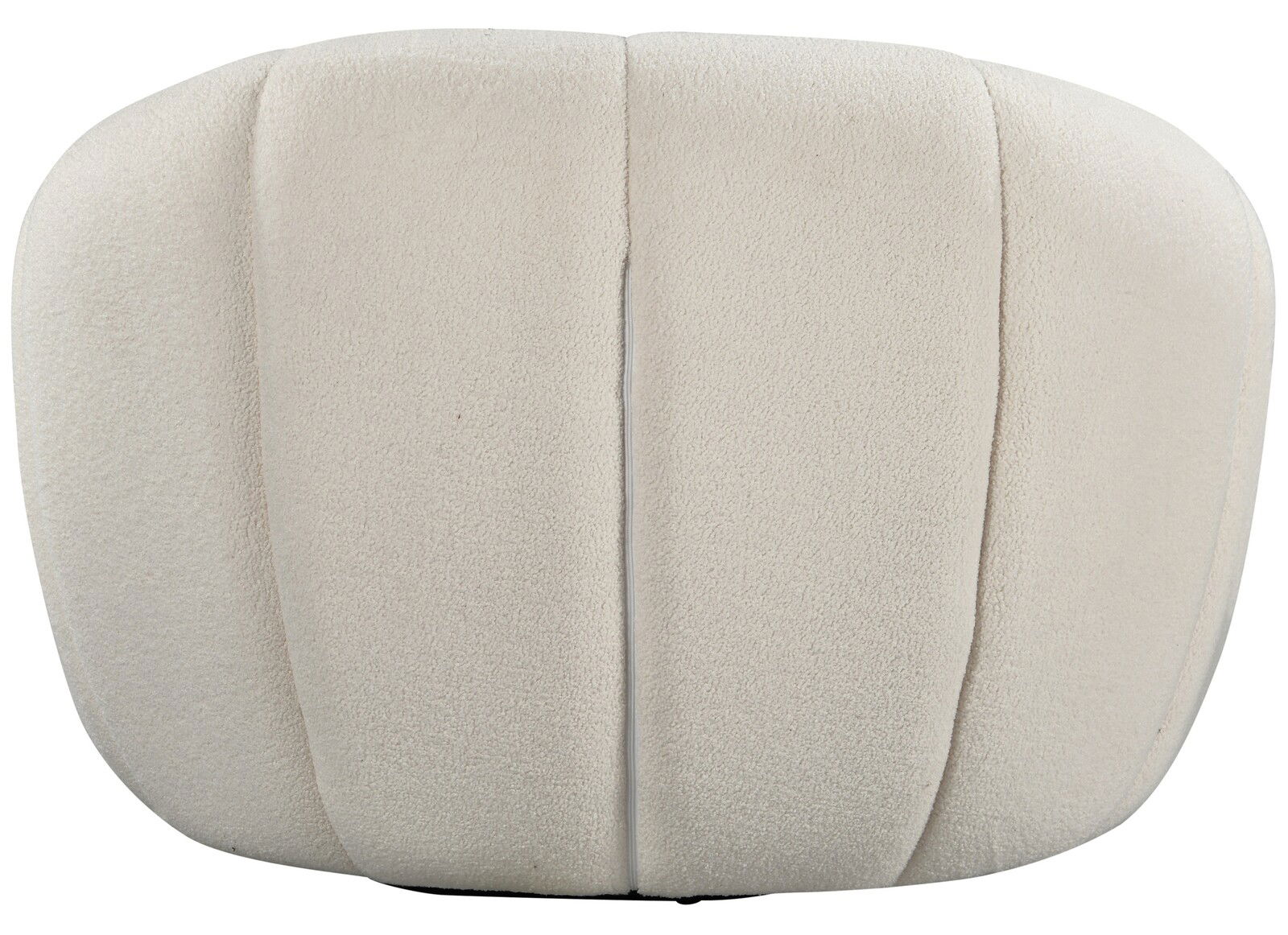 Vorderansicht eines beigen Sessels mit weicher Polsterung und vertikalen Nähten.