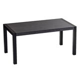Moderner schwarzer Esstisch aus Metall mit rechteckiger Tischplatte, seitliche Perspektive
