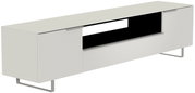 Modernes XL-TV-Lowboard in Weiß mit Metallfüßen, seitliche Perspektive