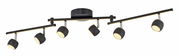 Moderne schwarze Deckenleuchte mit sechs verstellbaren Strahlern, seitliche Perspektive