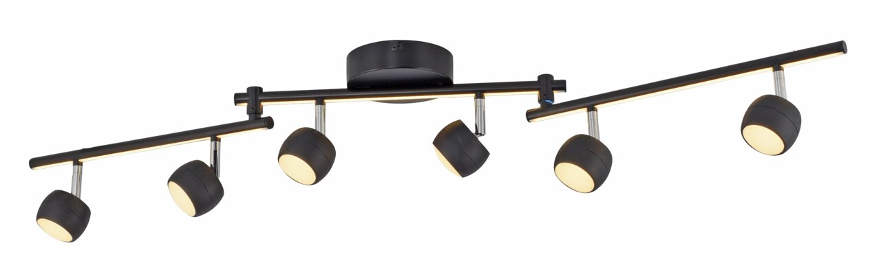 Just Light Deckenleuchte JARIK Moderne schwarze Deckenleuchte mit sechs verstellbaren Strahlern, seitliche Perspektive