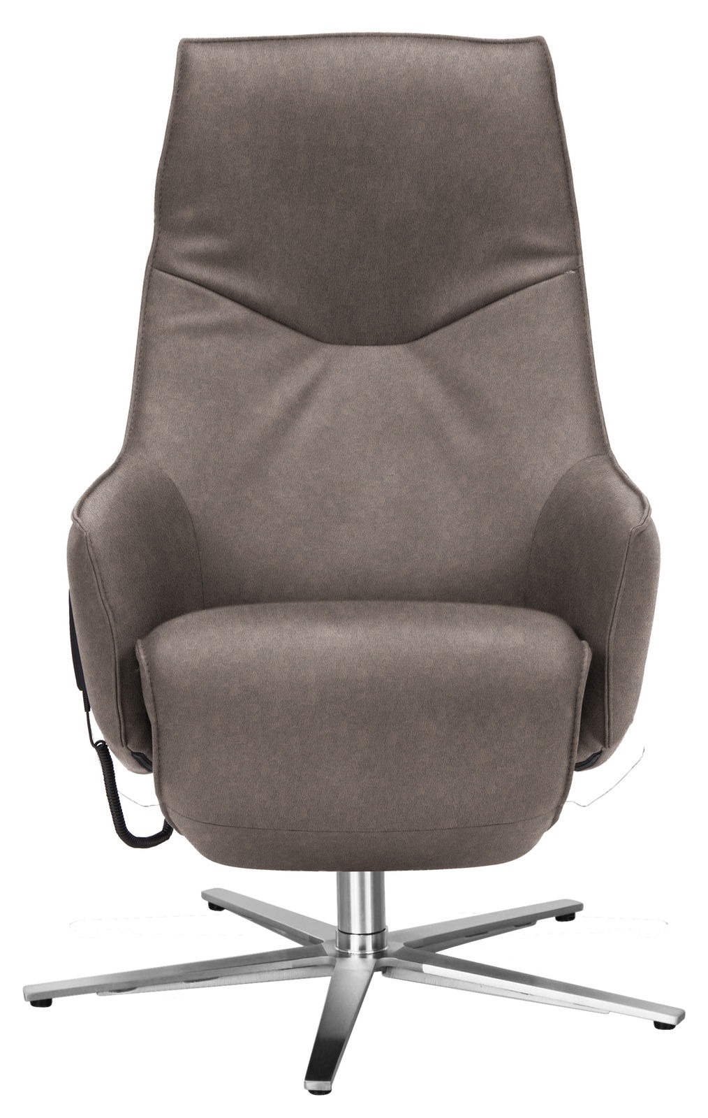 Himolla Relaxsessel 7162 S-LOUNGER Frontansicht eines modernen Relaxsessels mit grauem Stoffbezug und einem stabilen Metallfuß.