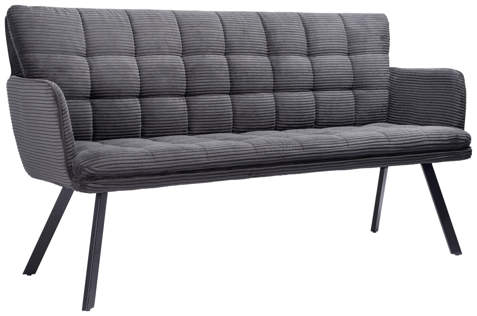 Stylife Sitzbank POLLY Graue Sitzbank mit gestepptem Stoffbezug und schwarzen Metallbeinen, seitliche Perspektive