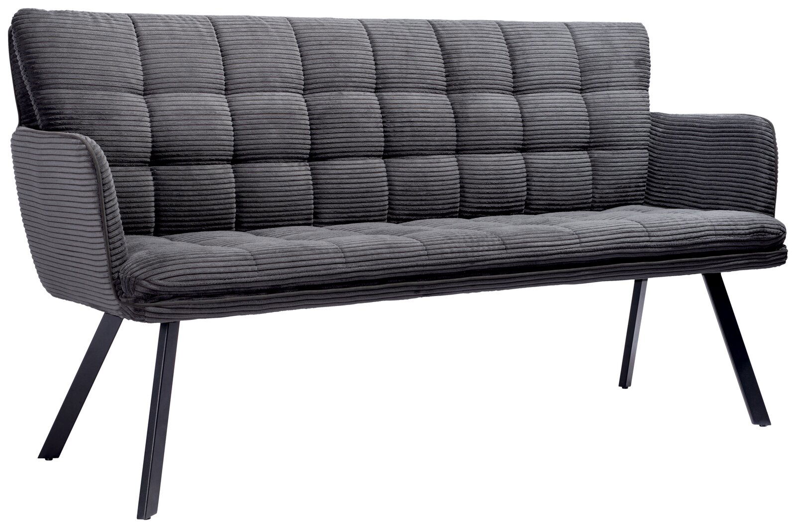 Stylife Sitzbank POLLY Graue Sitzbank mit gestepptem Stoffbezug und schwarzen Metallbeinen, seitliche Perspektive
