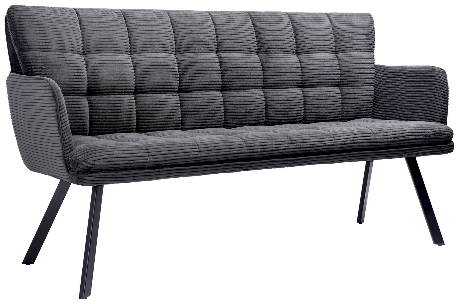 Stylife Sitzbank POLLY Graue Sitzbank mit gestepptem Stoffbezug und schwarzen Metallbeinen, seitliche Perspektive