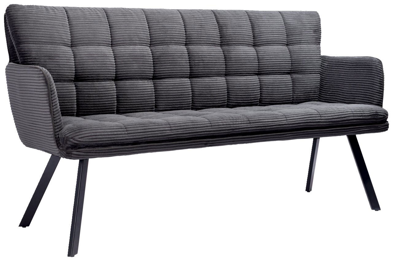 Stylife Sitzbank POLLY Graue Sitzbank mit gestepptem Stoffbezug und schwarzen Metallbeinen, seitliche Perspektive