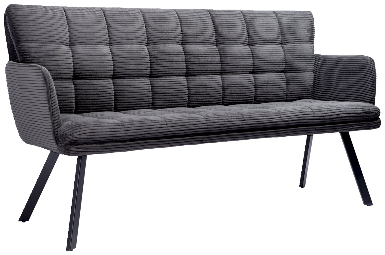 Stylife Sitzbank POLLY Graue Sitzbank mit gestepptem Stoffbezug und schwarzen Metallbeinen, seitliche Perspektive