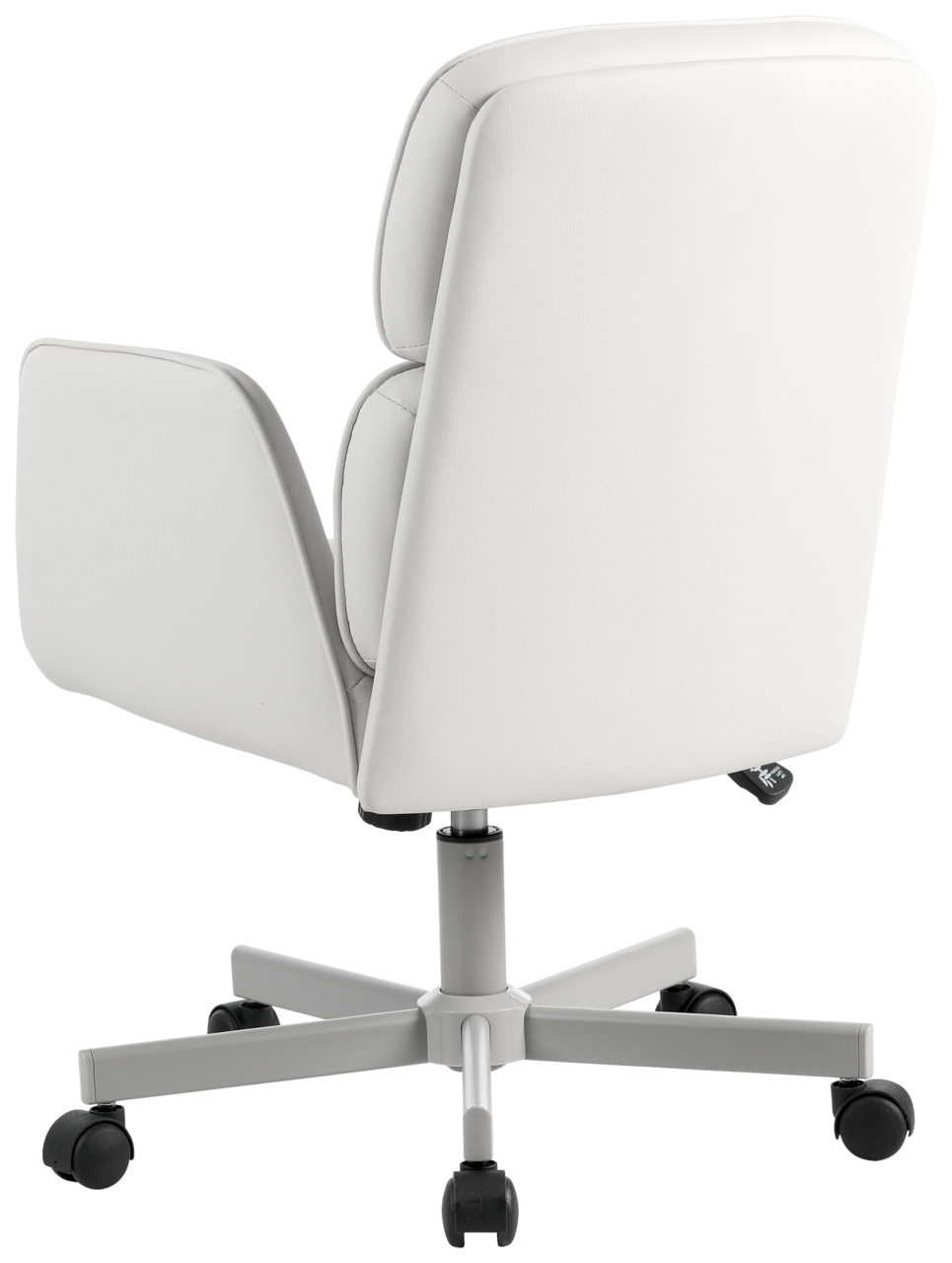 Moderner weißer Drehstuhl mit Armlehnen, Rückansicht