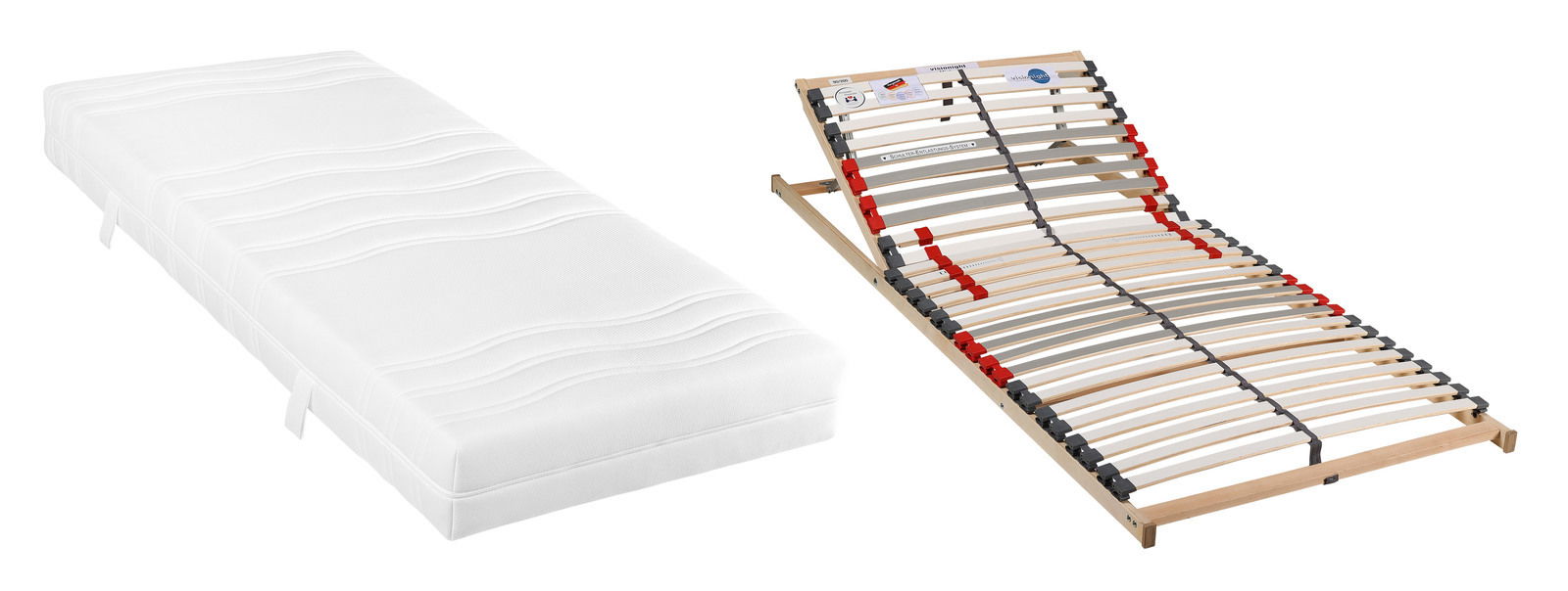 Sleeptex Matratzen-Rahmen-Set H2 VIRTUS Matratzen-Rahmen-Set H2, bestehend aus einer weißen Matratze und einem verstellbaren Lattenrost, seitliche Perspektive