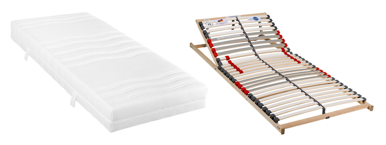 Sleeptex Matratzen-Rahmen-Set H2 VIRTUS Matratzen-Rahmen-Set H2, bestehend aus einer weißen Matratze und einem verstellbaren Lattenrost, seitliche Perspektive