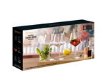 Verpackung eines Gin Tonic-Sets mit vier Gläsern und vier Glasstrohhalmen, seitliche Perspektive