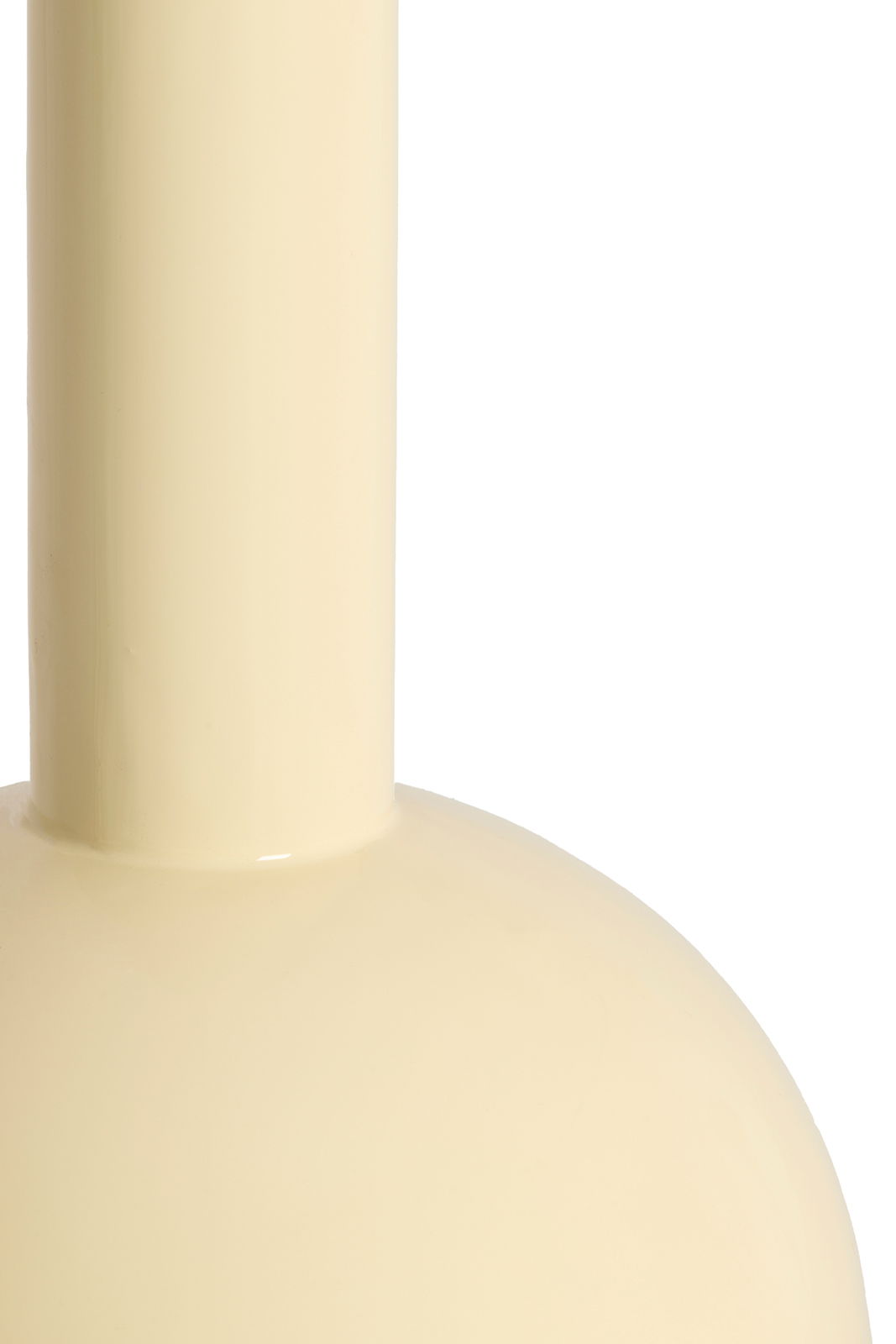 Nahaufnahme eines cremefarbenen Lampenfußes mit glatter Oberfläche, seitliche Perspektive