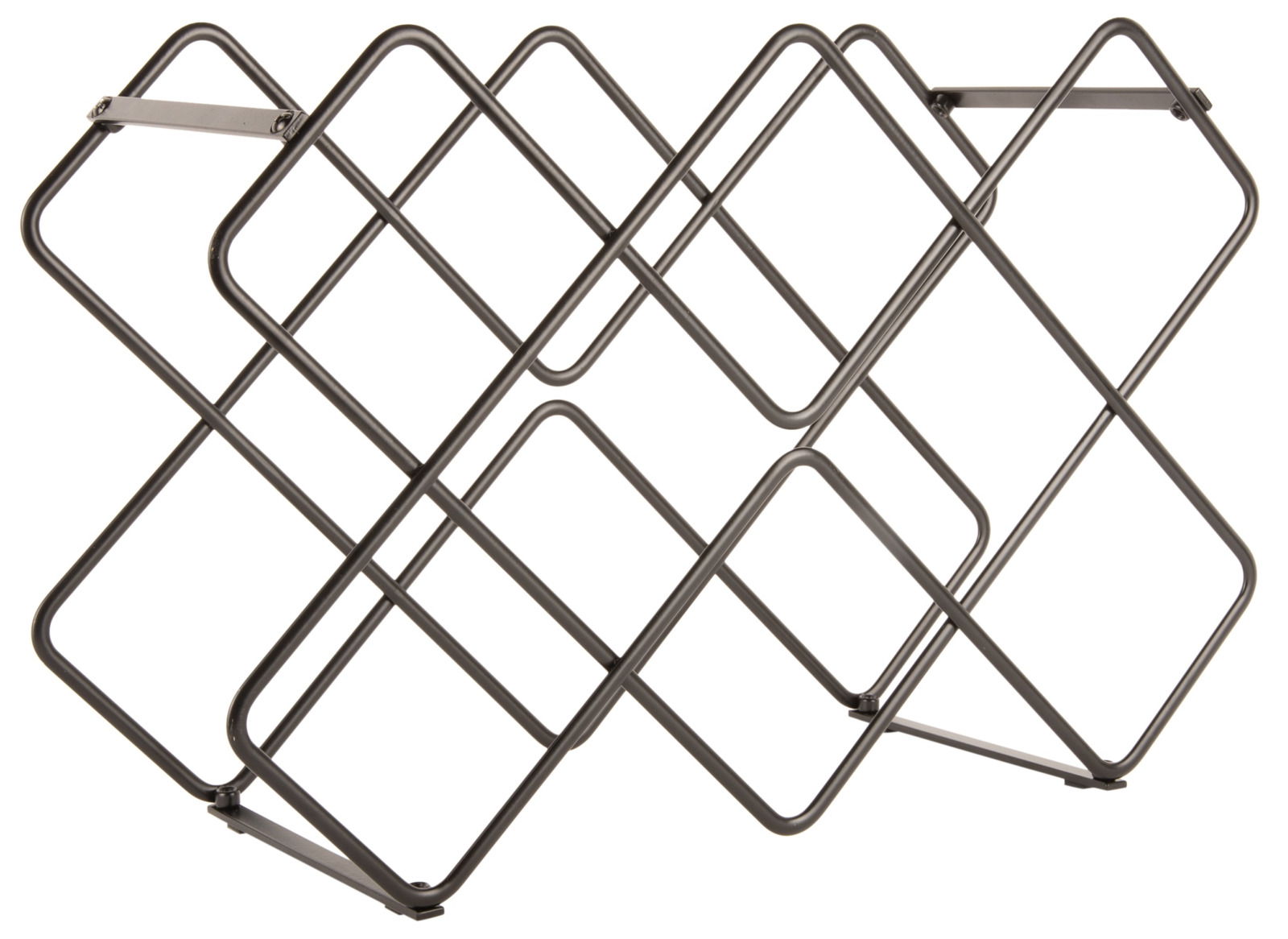 Metall-Weinregal in geometrischem Design, seitliche Perspektive