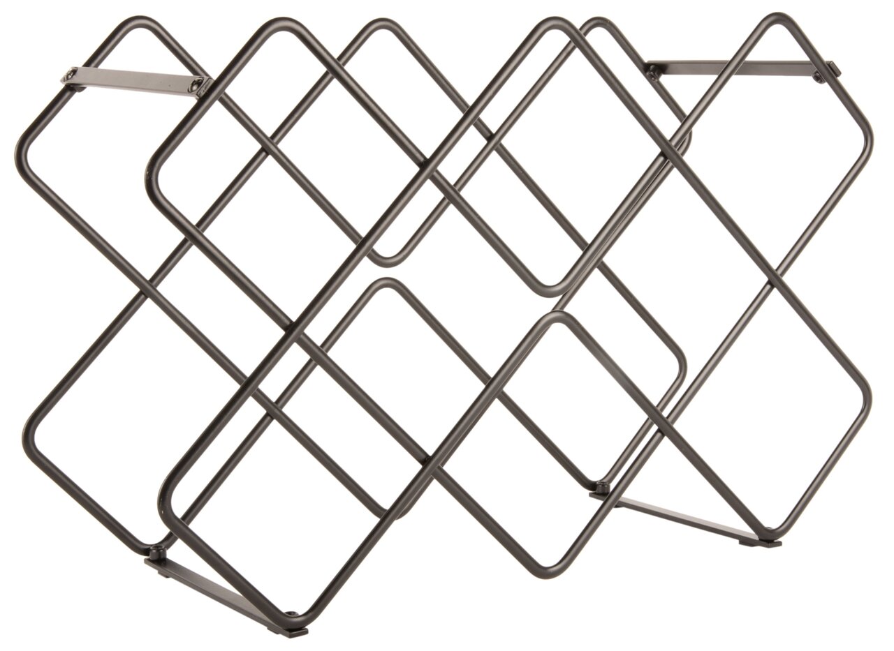 Metall-Weinregal in geometrischem Design, seitliche Perspektive