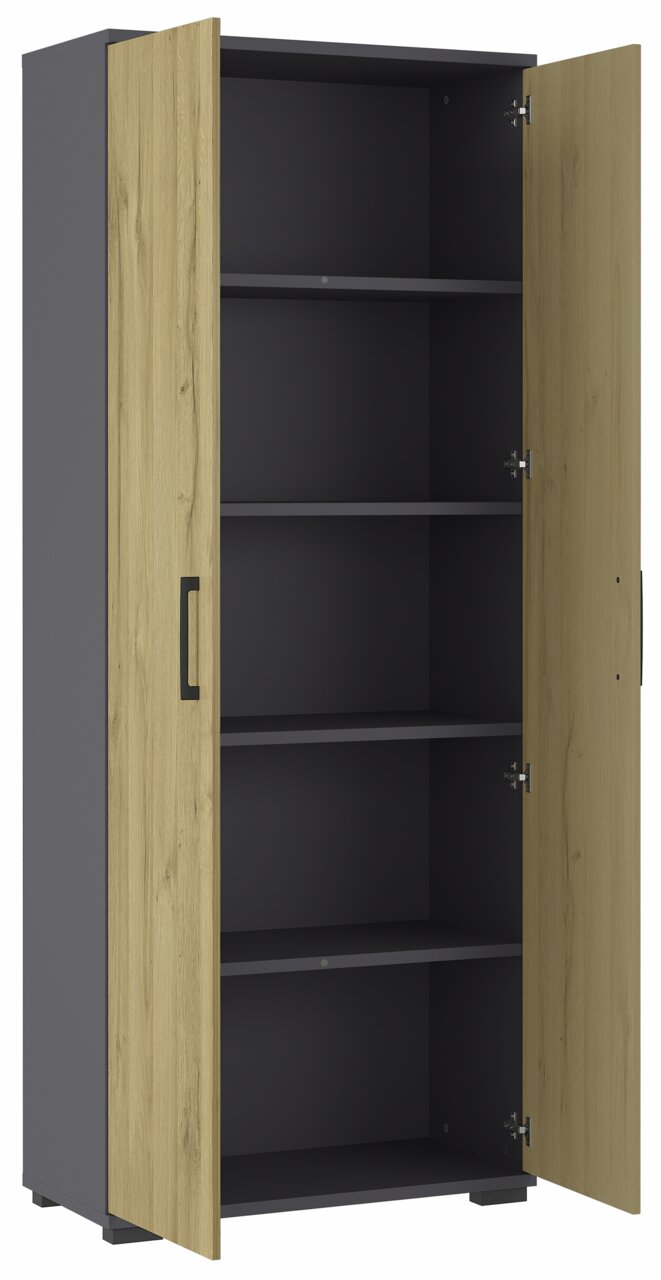 MID.YOU Aktenschrank PROFI 2.0 Moderner Aktenschrank mit Holz- und Metallelementen, geöffnete Türen, seitliche Perspektive