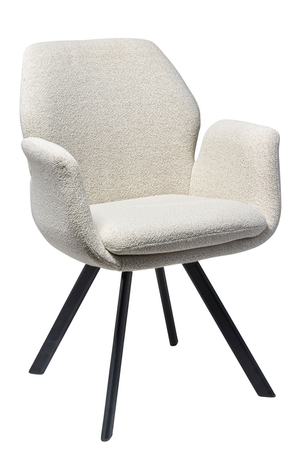 Moderner cremefarbener Sessel mit schwarzem Metallgestell, Vorderansicht