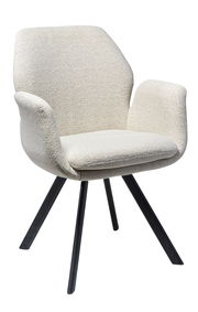 Moderner cremefarbener Sessel mit schwarzem Metallgestell, Vorderansicht