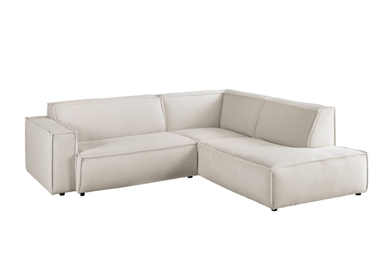 Eckkombination Sofa in hellem Stoff, Ansicht von vorne links