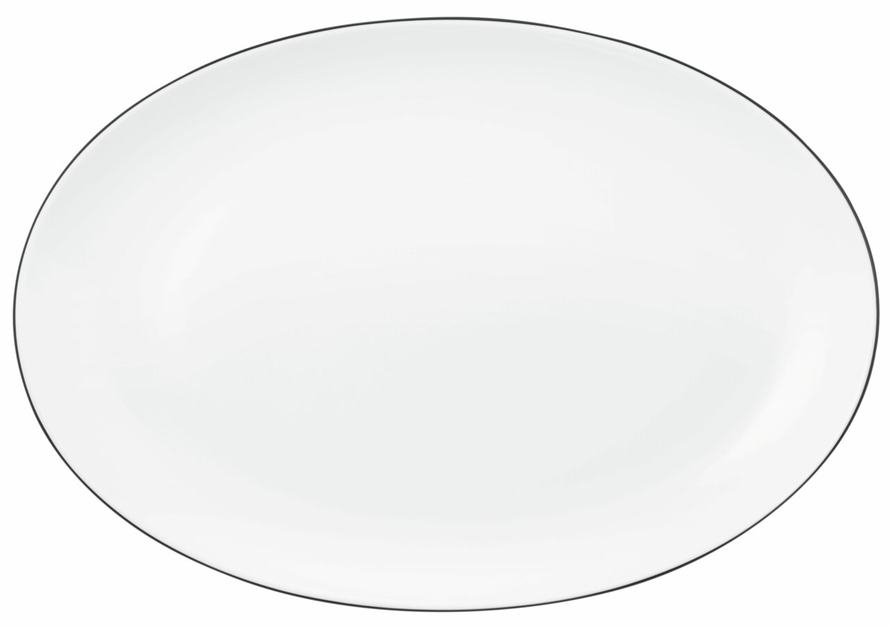 Ovale Servierplatte, weiß mit schwarzem Rand, Draufsicht