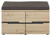 Garderobenbank aus Holz mit grauem Sitzpolster, Frontansicht