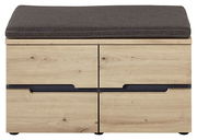 Garderobenbank aus Holz mit grauem Sitzpolster, Frontansicht