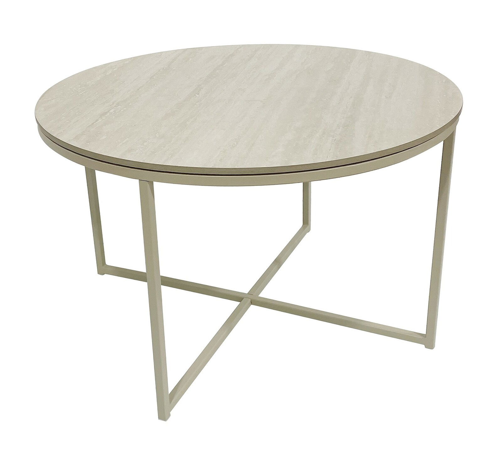 Z2 Couchtisch ISABELL Runder Couchtisch mit heller Holzoptik und schlankem Metallgestell, seitliche Perspektive