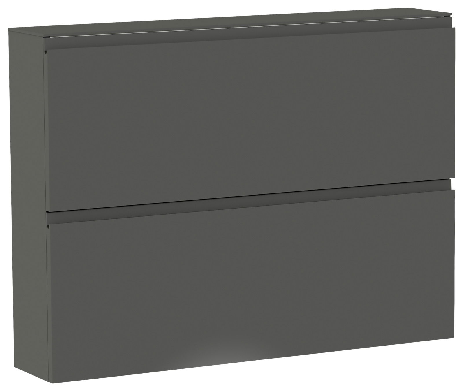 Moderner, grauer Hängeschuhschrank mit zwei Klappen, seitliche Perspektive