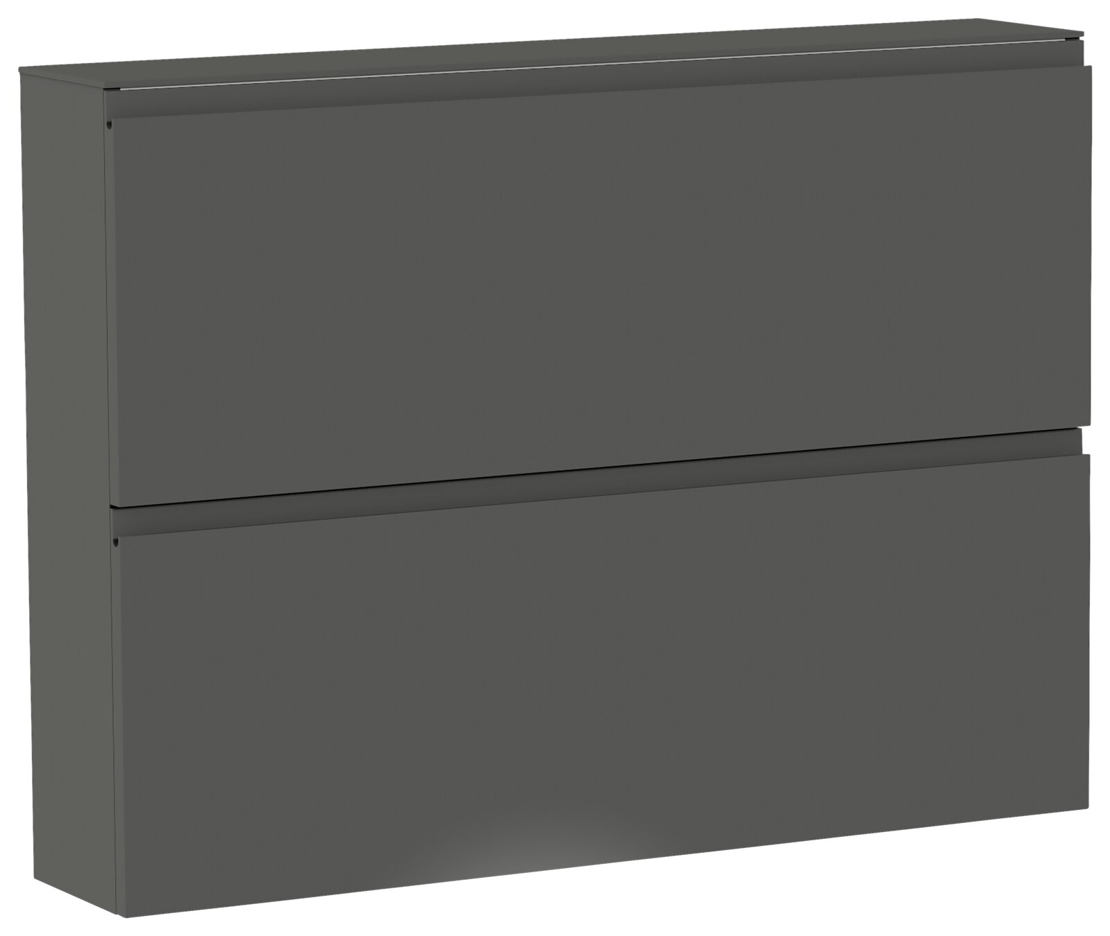 Moderner, grauer Hängeschuhschrank mit zwei Klappen, seitliche Perspektive