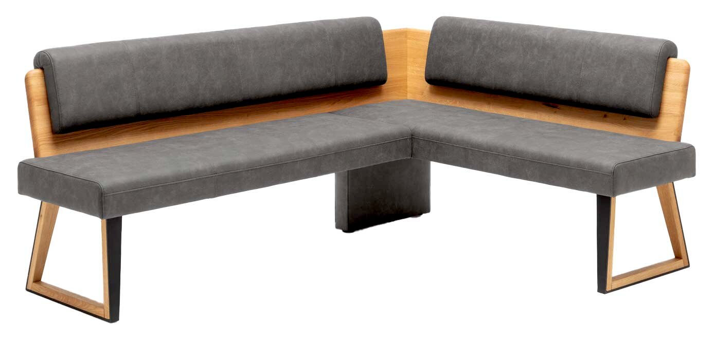 Venda Eckbank SALVADOR Eckbank mit grauem Polster und Holzrückenlehne, seitliche Perspektive